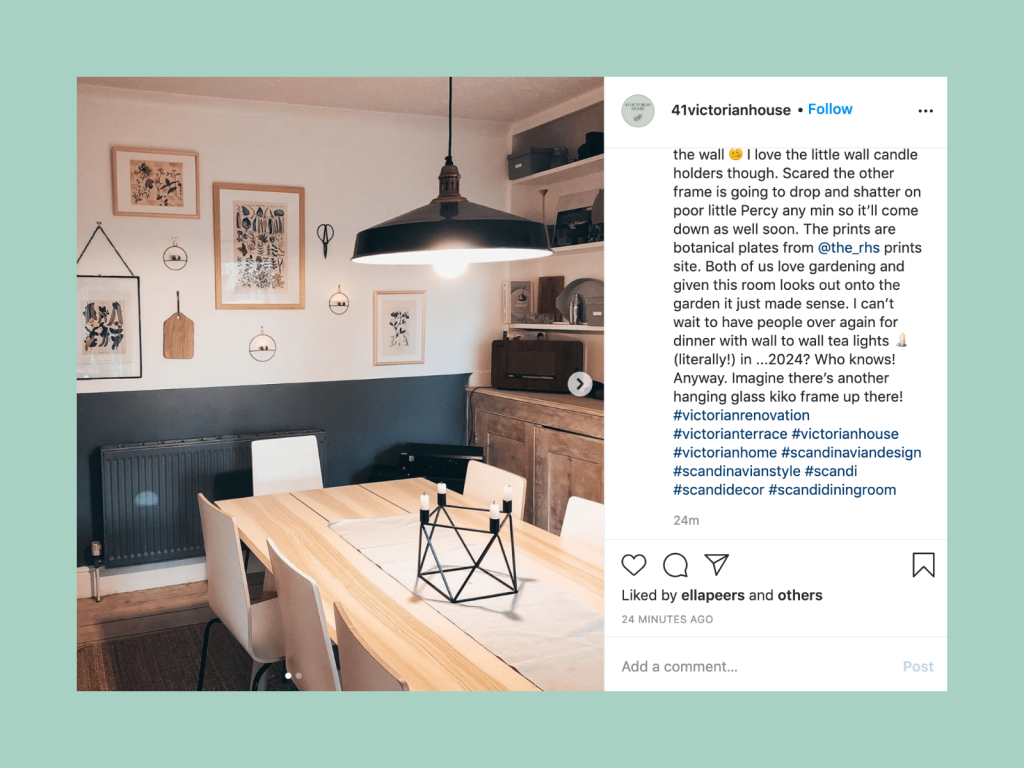 An example of an Instagram post containing hashtags you might use to find others in your niche for a shoutout. 